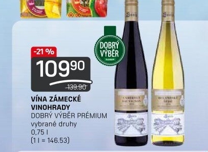 Vína Prémium Dobrý výběr Zámecké Vinohrady Vinný sklep Sovín
