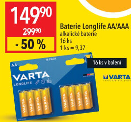 Baterie alkalické Longlife Varta