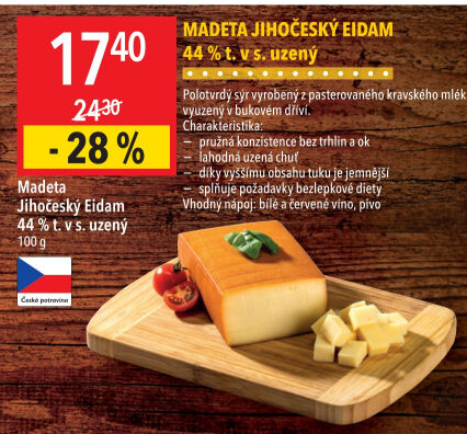 Sýr Eidam uzený 44% Jihočeský Madeta