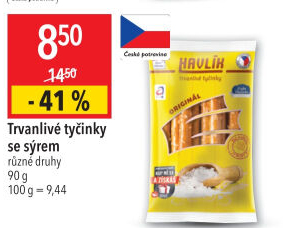 Tyčinky trvanlivé se sýrem a solí Havlík