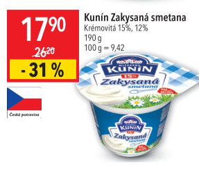 Zakysaná smetana krémovitá Mlékárna Kunín 15%