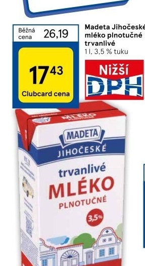 Mléko trvanlivé Jihočeské Madeta - 3,5% plnotučné