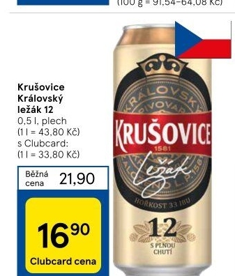 Pivo světlé Královský ležák 12° Krušovice