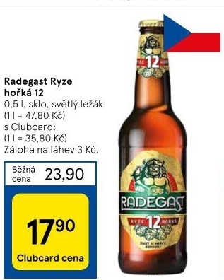 Pivo světlý ležák 12° Ryze hořká Radegast