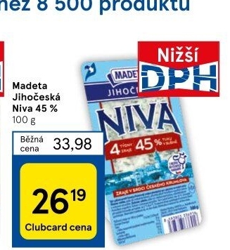 Sýr Niva Jihočeská 45% Madeta