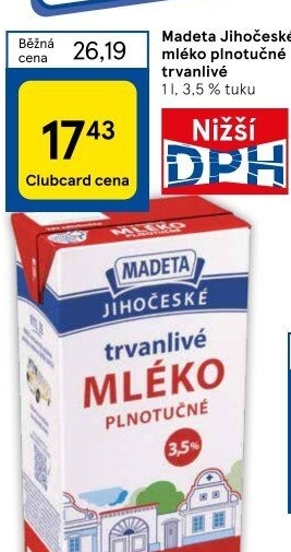 Mléko trvanlivé Jihočeské Madeta - 3,5% plnotučné