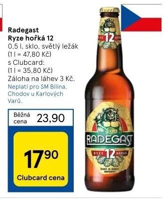 Pivo světlý ležák 12° Ryze hořká Radegast