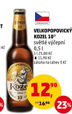 Pivo světlé výčepní 10°Velkopopovický Kozel