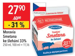 Smetana ke šlehání 33% Moravia