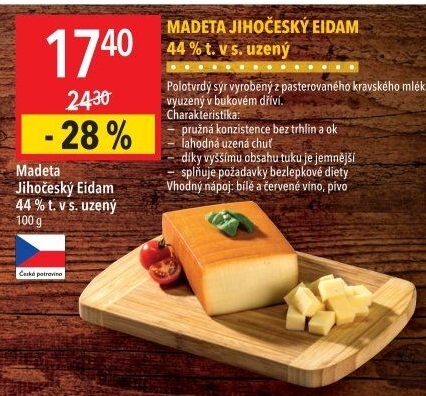 Sýr Eidam uzený 44% Jihočeský Madeta