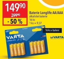 Baterie alkalické Longlife Varta