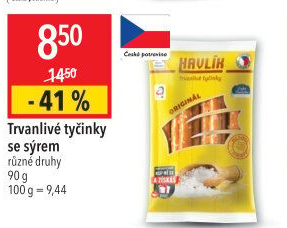 Tyčinky trvanlivé se sýrem a solí Havlík