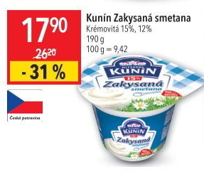 Zakysaná smetana krémovitá Mlékárna Kunín 15%