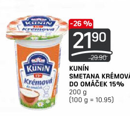Smetana krémová do omáček Mlékárna Kunín 15%