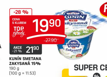 Zakysaná smetana Mlékárna Kunín 15%