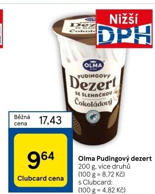 Dezert pudink se šlehačkou Olma