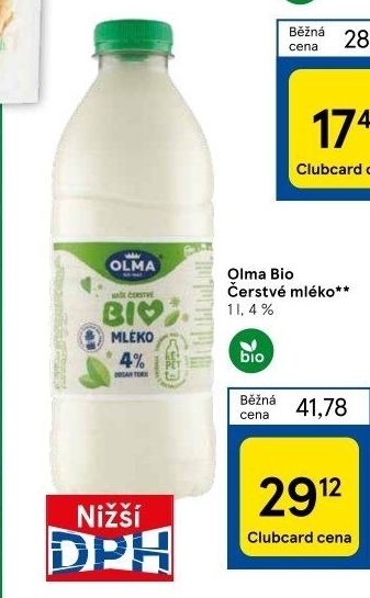 Mléko čerstvé Bio Olma - 4% plnotučné