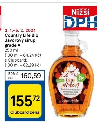 Javorový sirup bio Country Life