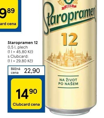 Pivo světlý ležák 12° Staropramen