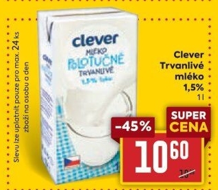 Mléko trvanlivé Clever - 1,5% polotučné