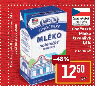 Mléko trvanlivé Jihočeské Madeta - 1,5% polotučné