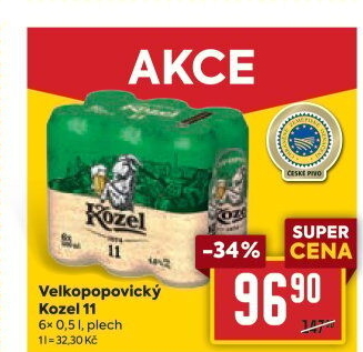 Pivo ležák 11° Velkopopovický Kozel