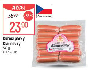 Párky kuřecí Klausovky Vodňanské kuře