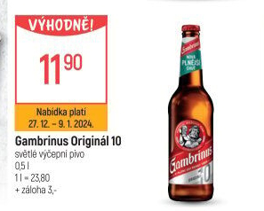 Pivo světlé výčepní Originál 10° Gambrinus