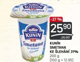 Smetana ke šlehání Mlékárna Kunín 31%