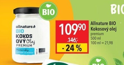 Kokosový olej premium bio Allnature
