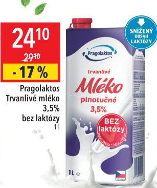 Mléko trvanlivé bez laktózy Pragolaktos- 3,5% plnotučné