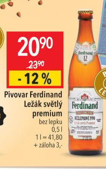 Pivo světlý ležák bez lepku 12° Premium Ferdinand