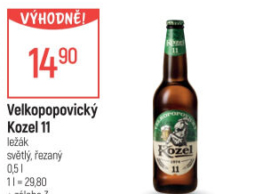 Pivo světlý ležák 11° Medium Velkopopovický Kozel
