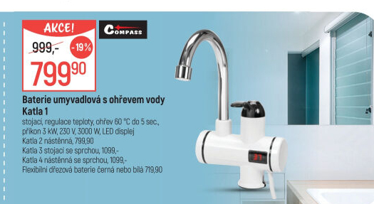 Baterie umyvadlová s ohřevem vody Katla Compass
