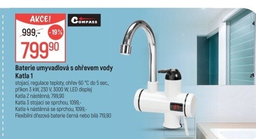 Baterie umyvadlová s ohřevem vody Katla Compass
