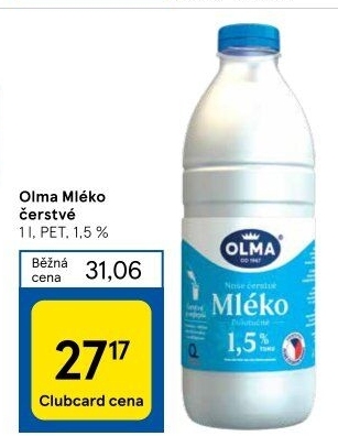 Mléko čerstvé Olma - 1,5% polotučné