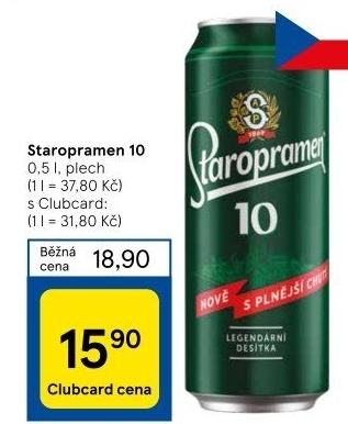 Pivo světlé výčepní 10° Staropramen