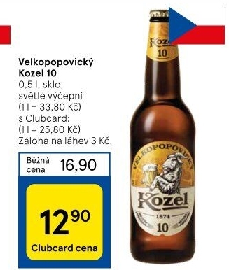 Pivo světlé výčepní 10°Velkopopovický Kozel