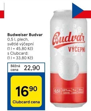 Pivo světlé výčepní Budweiser Budvar