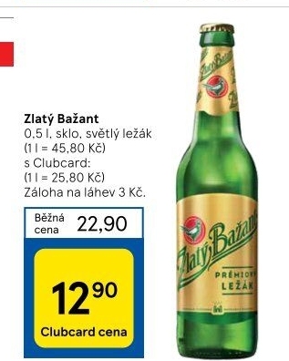 Pivo světlý ležák 12° Zlatý Bažant
