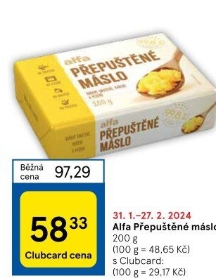 Přepuštěné máslo Alfa
