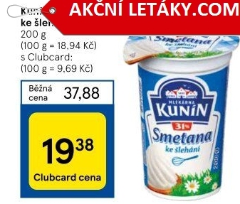 Smetana ke šlehání Mlékárna Kunín 31%