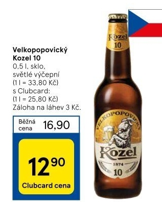 Pivo světlé výčepní 10°Velkopopovický Kozel