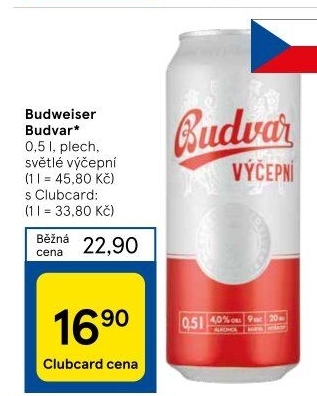 Pivo světlé výčepní Budweiser Budvar