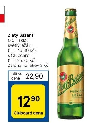 Pivo světlý ležák 12° Zlatý Bažant