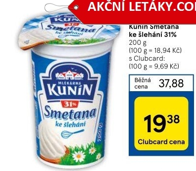 Smetana ke šlehání Mlékárna Kunín 31%
