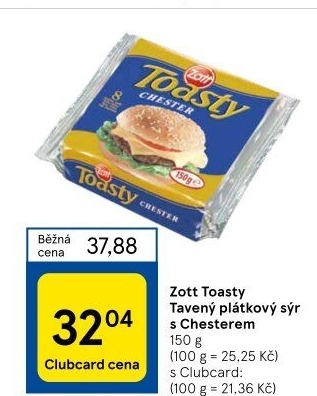 Sýr tavený plátky Toasty Zott