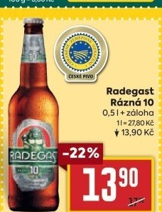 Pivo světlé výčepní Rázná 10° Radegast