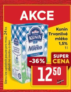 Mléko trvanlivé Mlékárna Kunín - 1,5% polotučné