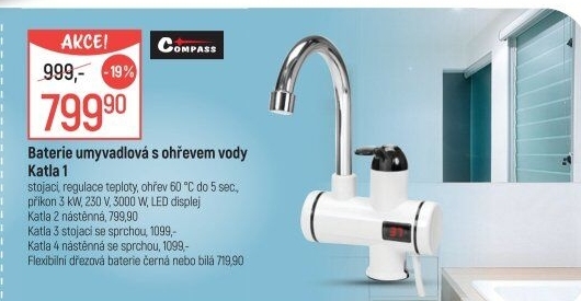 Baterie umyvadlová s ohřevem vody Katla Compass